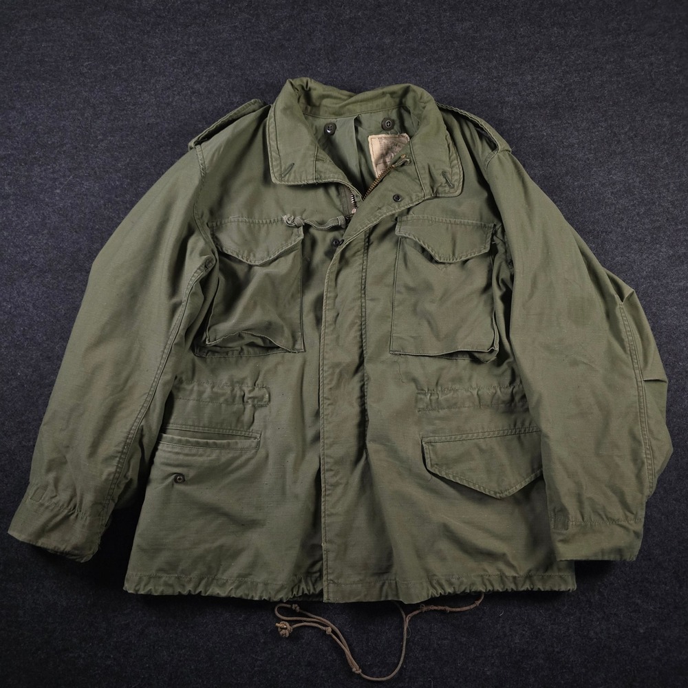 Vtg 60s Alpha Industries M-65 Field Jacket OG-107 Olive Green Medium Short